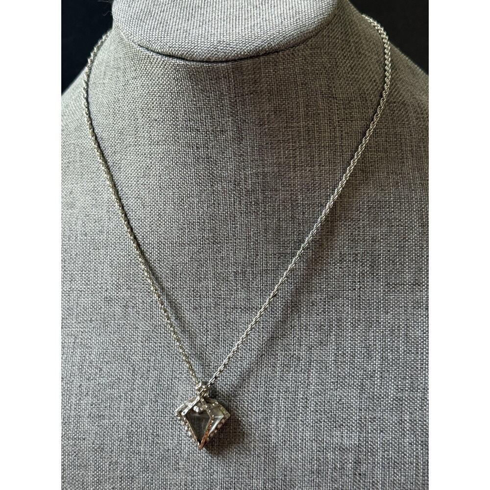 Vintage Rock Crystal Pendant Necklace Silver Tone Rope Necklace Brutalist Artsy